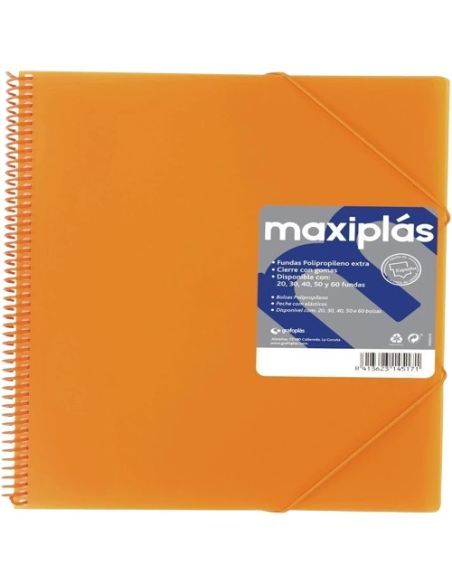 Carpeta 40 Fundas Espiral Maxiplás Pp Traslúcidos Con Sobre A4 Naranja