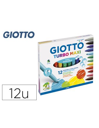 Rotulador Giotto Turbo Maxi Caja De 12 Colores Lavables Con Punta Bloqueada