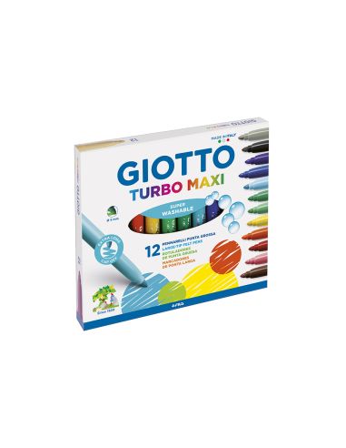 Rotulador Giotto Turbo Maxi Caja De 12 Colores Lavables Con Punta Bloqueada
